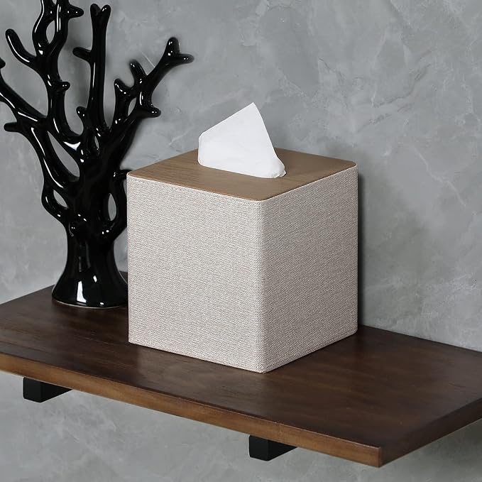 Tissue Box Cover Square PU Leather Facial Tissue Box Holder - Image 9