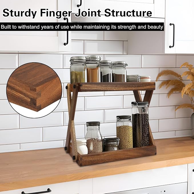 Wood Countertop Shelf Organizer, 2 Tier Wooden Shelf - Image 5