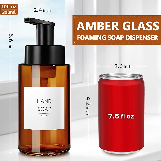 Amber Foam Soap Dispenser, 10 oz/300ml Glass Foaming Soap Dispenser, Refillable - Image 9