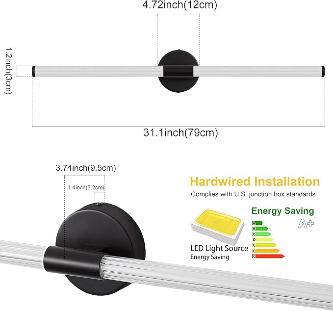 Bathroom Wall Sconces Set of 2 Hardwired Dimmable 5CCT LED Bathroom Light - Image 7