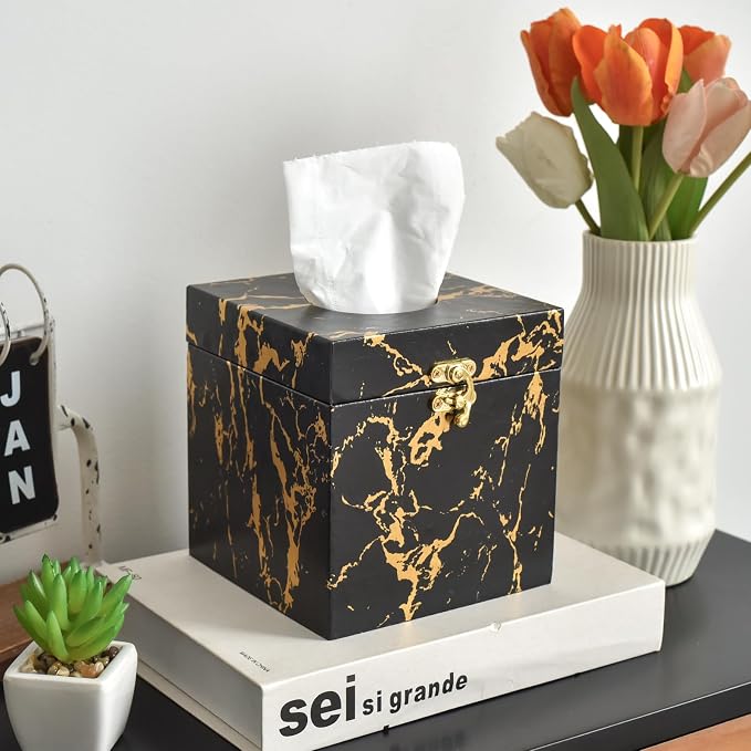 Black and Gold Marble Tissue Box Cover - Image 5