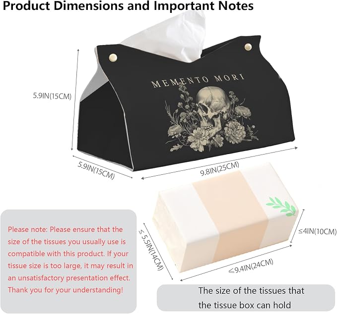 Memento Mori Skull Blck Leather Tissue Box Cover Rectangle, Academia Catholic - Image 7