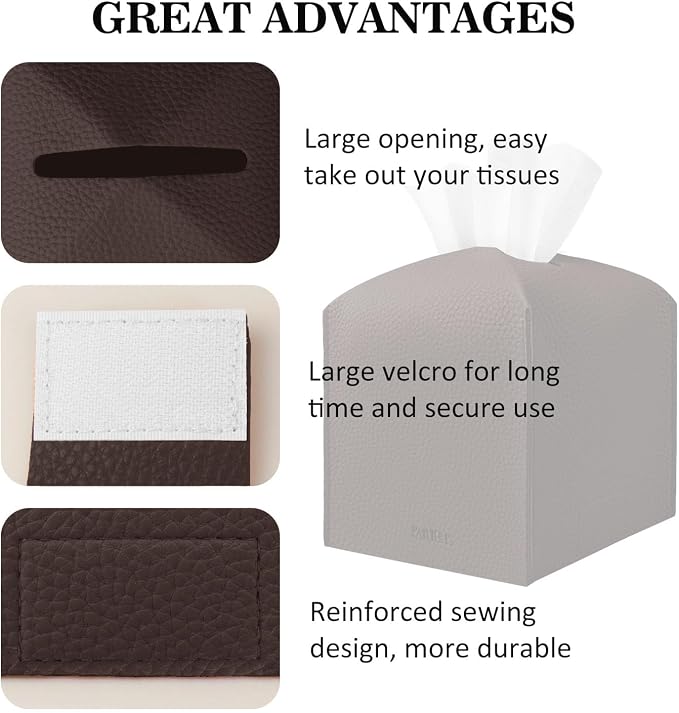Tissue Box Cover Holder Square Tissue Cube Cover PU Leather Tissue Organizer - Image 4