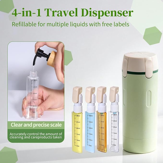 4 in 1 Travel Dispenser, 4 Pack 30ML Travel Bottles - Image 3