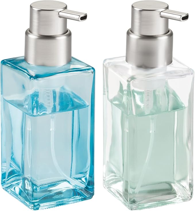 mDesign Glass Refillable Foaming Hand Soap Dispenser Modern Square Pump Bottle by mDesign