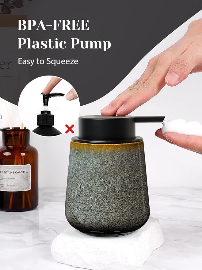 INGOFIN Ceramic Foaming Soap Dispenser -12oz Foam Hand Soap Dispenser Bathroom - Image 7