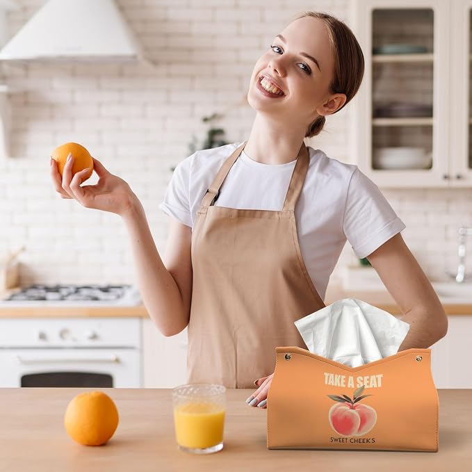 Funny Peach Tissue Box Cover Rectangle, Take A Seat Sweet Cheeks PU Facial - Image 4