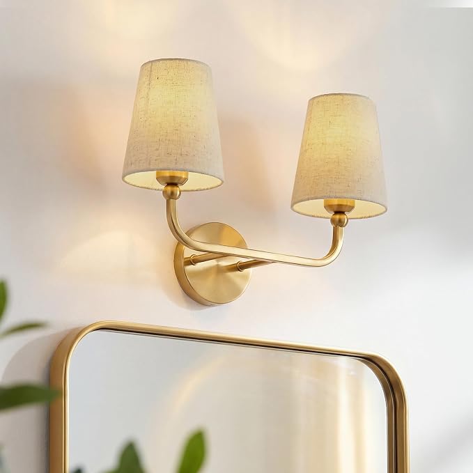 2-Light Bathroom Light Fixtures, Brushed Gold Vanity Lights, Double Wall Sconce - Image 8