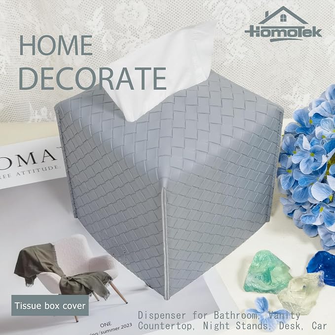 HOMOTEK 2 Pack Tissue Box Cover, PU Leather Tissue Holder, Square Decorative - Image 3