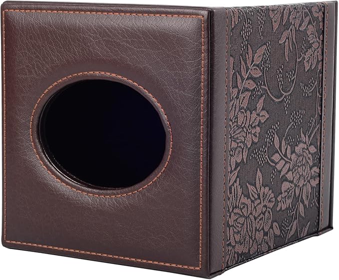 Antique Leather Square Tissue Box Cover/Holder, RHCSZ Table Napkin Case - Image 3