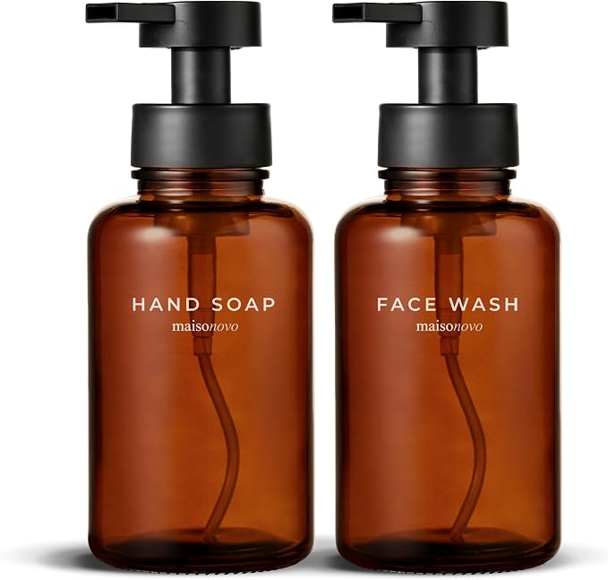 MaisoNovo Glass Foaming Soap Dispenser 14 Oz | Amber Glass Black Pumps x 2 by MaisoNovo-TheArtofSustainableLiving