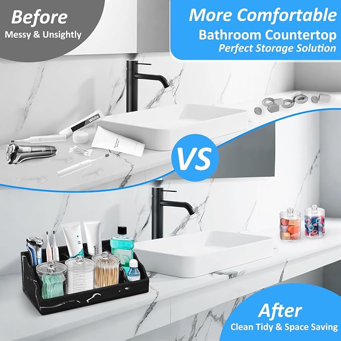 Marble Bathroom Countertop Organizer, Toothbrush and Toothpaste Holder - Image 3