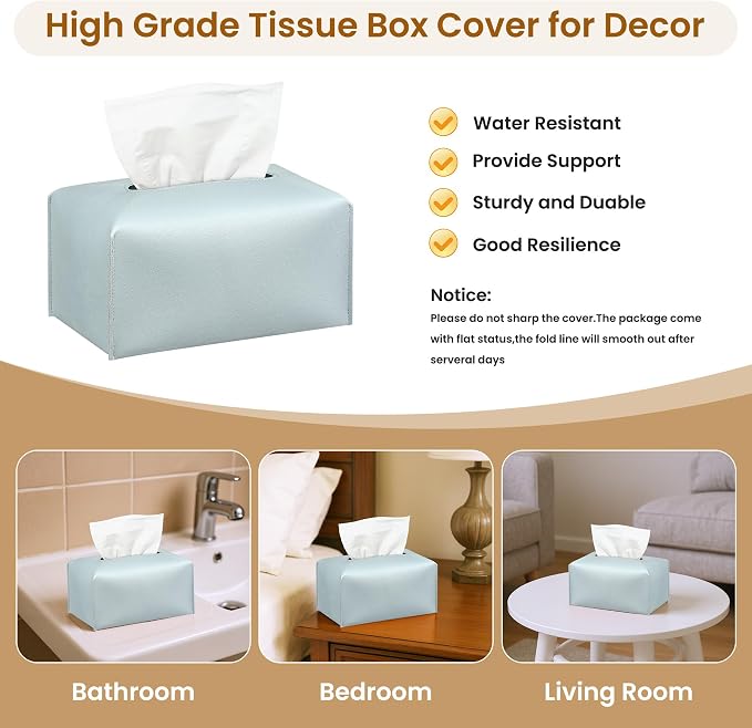 Long Tissue Box Cover, PU Leather Tissue Holder Rectangle, Facial Paper - Image 2