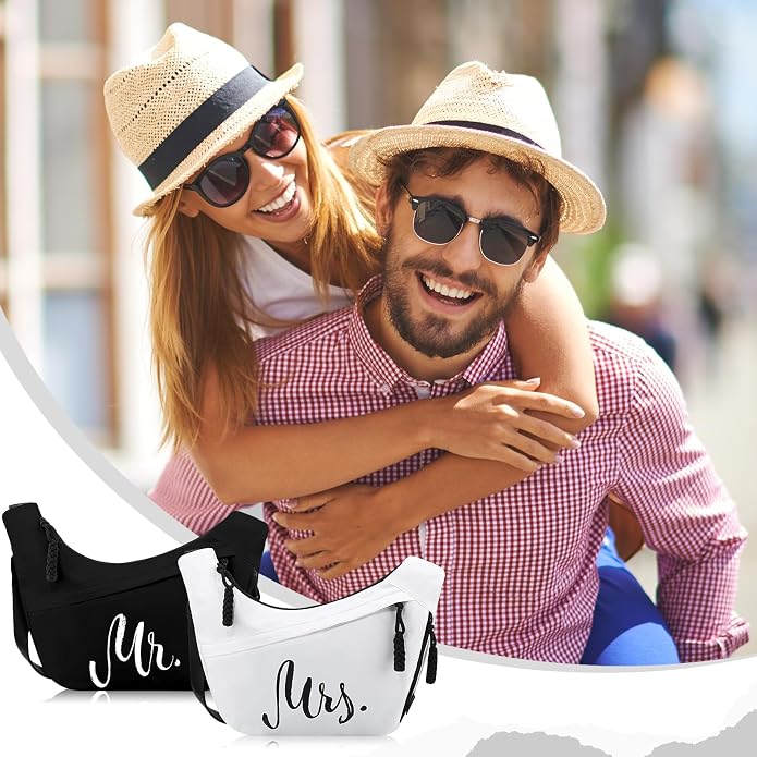 2 Pcs Wedding Gift Mr Mrs Crescent Bag Mr Mrs Travel Sling Crossbody Bag - Image 2