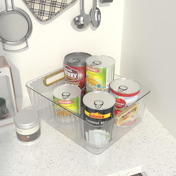 4 Packs Clear Plastic Storage Bins, Shelf and Fridge Organizer Basket Bin - Image 4