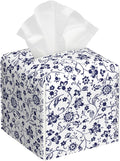 Blue and White Tissue Box Cover Square, Abstract Blue Flowers Tissue Box Holder by sndheke