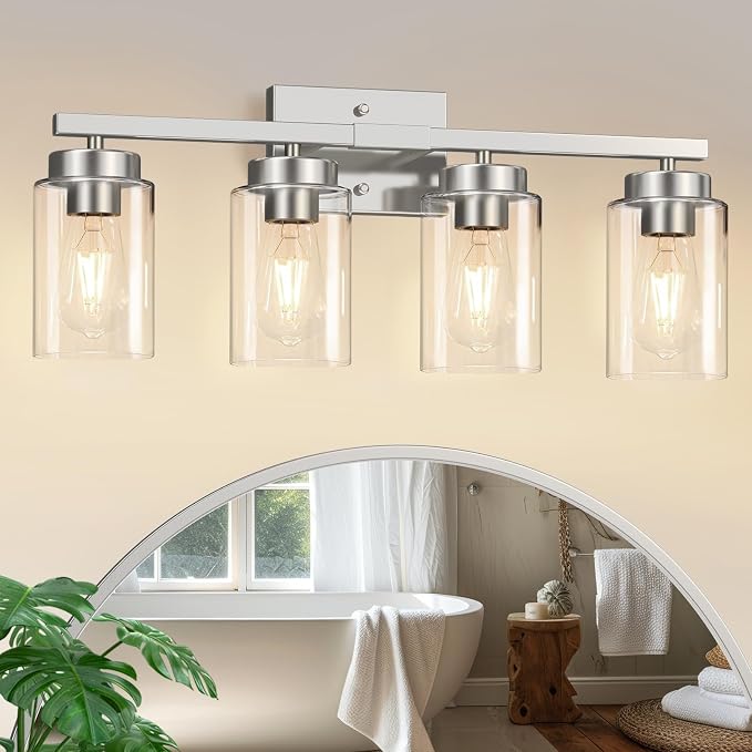 IZORRO Modern Bathroom Light Fixtures, 4 Light Brushed Nickel Vanity Lights by IZORRO