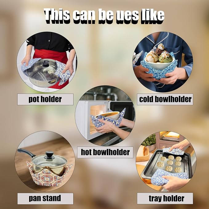 Cotton Microwavable Bowl Cozy ，Set of 6，Microwave-Safe Hot Bowl Holders - Image 4