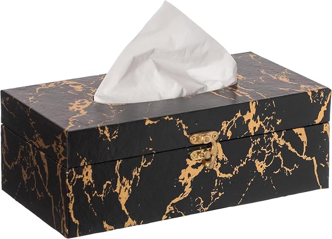Black and Gold Marble Tissue Box Cover, Modern Tissue Box Holder by UPPER+DECOR