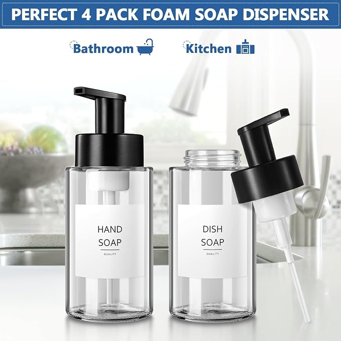 Foaming Soap Dispenser, 10 oz/300ml Foaming Hand Soap Dispenser, 4 Pack Glass - Image 2