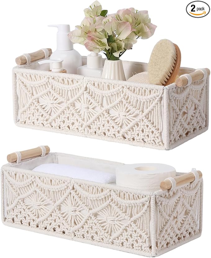 Nonam Macrame Storage Baskets, Boho Decor Style Woven Storage Boxes by Unknown