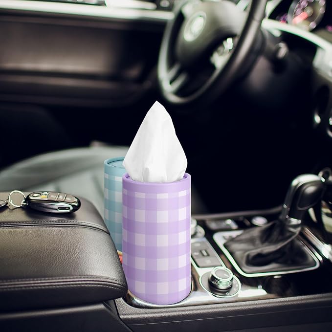 12 Pack Spring Tissue Boxes for Car Cylinder Bulk Colorful Plaid Round Cylinder - Image 2