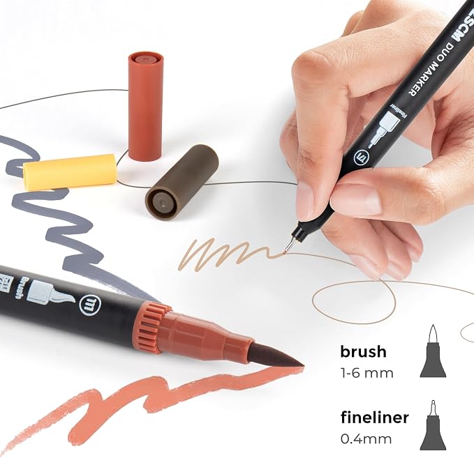 Skin Tone Duo Tip Marker Pens, 12 Pack Fine & Brush Markers - Image 2