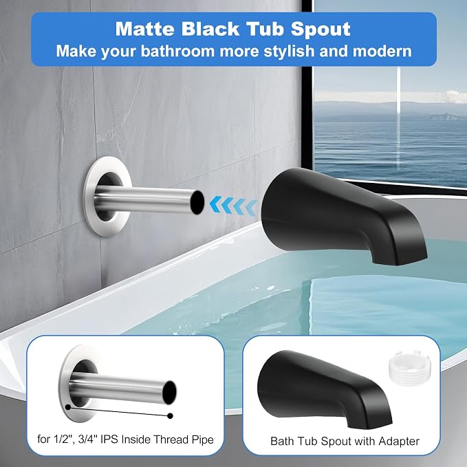 Universal Bath Tub Spout with Adapter, Bathtub Faucet Spout Without Diverter - Image 5