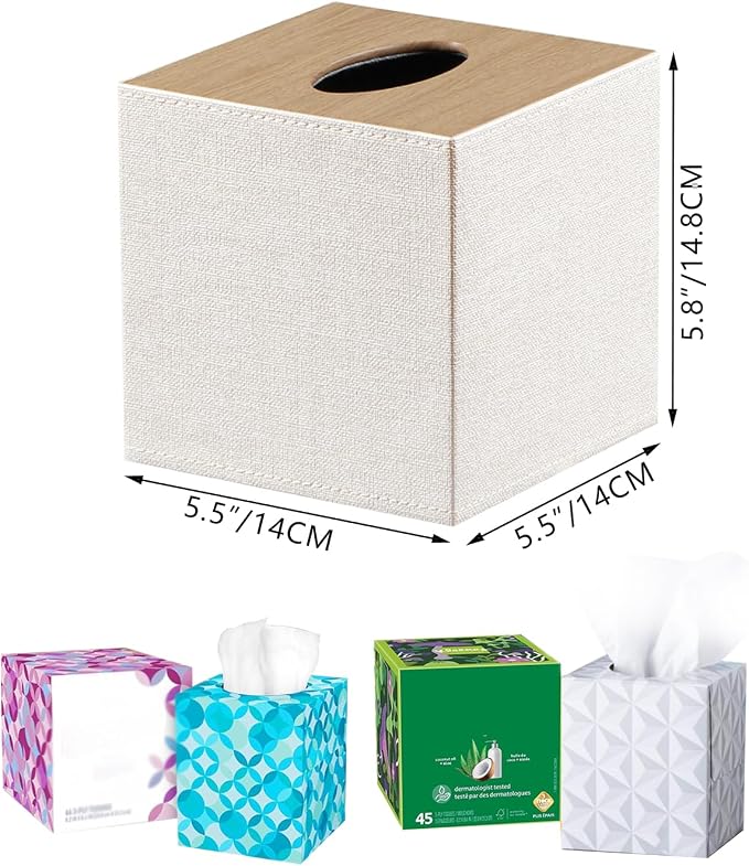 PU Leather Tissue Box Cover Square, Upgrade 99% Compatible Large Size, Cube - Image 3