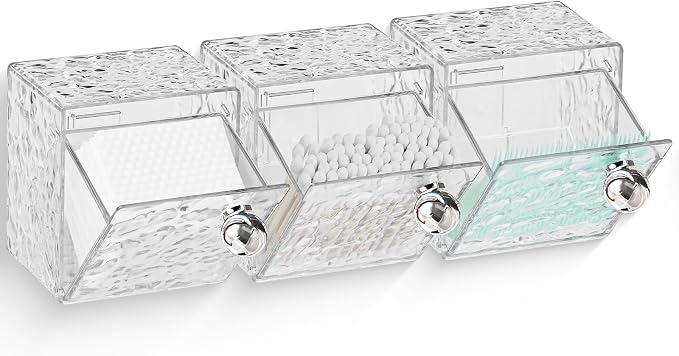 Qtip Holder Dispenser, 3 Pack Wall Mounted Plastic Cotton Pad Holder, Cotton by IWNTWY
