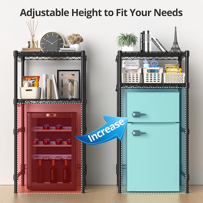 Mini Fridge Stand with Adjustable Shelf, 2 Tier Storage Rack Organizer - Image 4