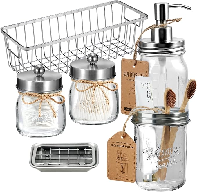 SheeChung 6Pcs Mason Jars Bathroom Accessories Set by SheeChung