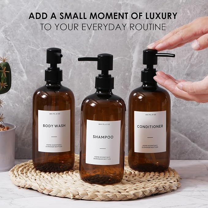 HOMCDALY Shampoo and Conditioner Dispenser, 21oz 3-Pack Refillable Shampoo and - Image 5