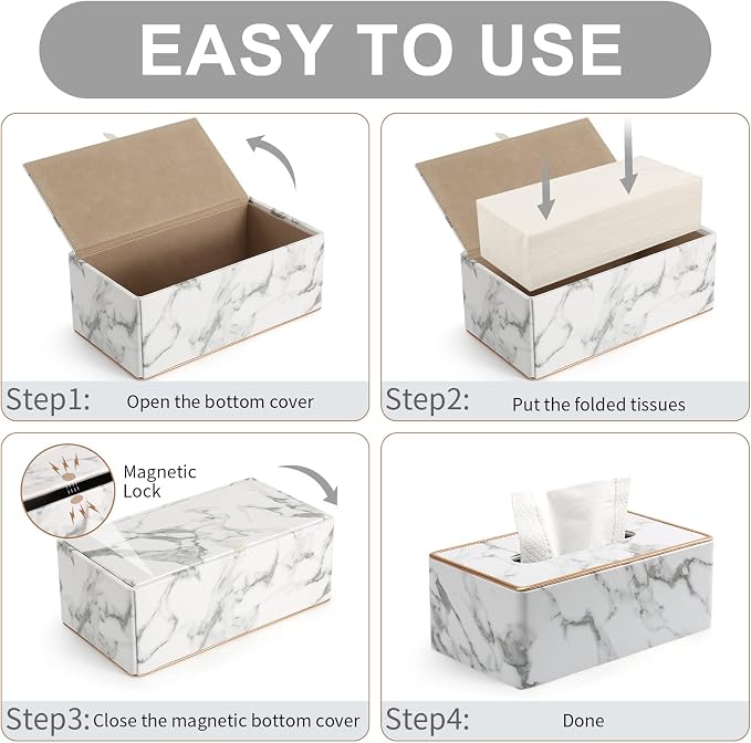 Tissue Box Cover, PU Leather Tissue Box Holder Rectangular Tissue Holders - Image 6
