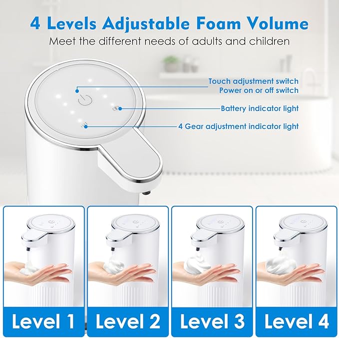 2 Pack Automatic Soap Dispenser Touchless, Rechargeable Foaming Hand Soap - Image 3
