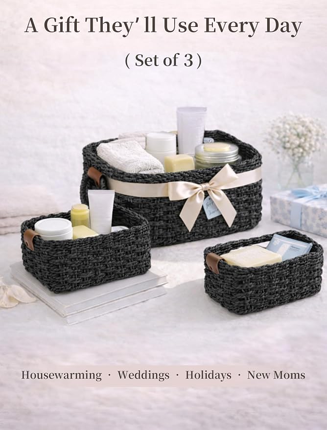 Storage Basket, Recycled Paper Rope Bathroom Basket Organizer, Mini wicker - Image 7