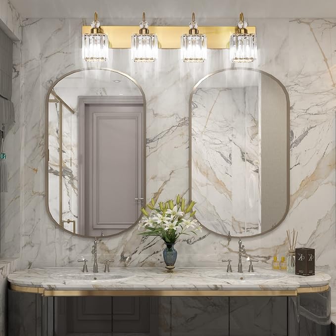 Ralbay Crystal Gold Bathroom Vanity Lights 4-Lights Vanity Lights Over Mirror - Image 5