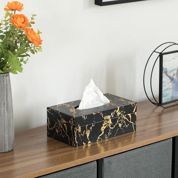Black and Gold Marble Tissue Box Cover, Modern Tissue Box Holder - Image 6