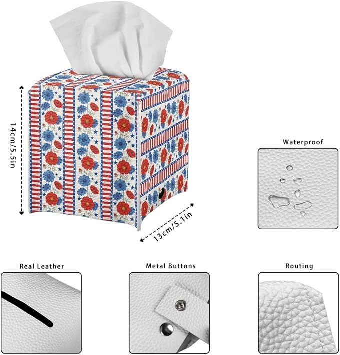 American Flower Tissue Box Holder Square PU Leather Tissue Organizer Case - Image 7