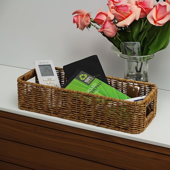 Basket for Toilet Paper Storage, Waterproof Wicker Baskets for Bathroom Counter - Image 5