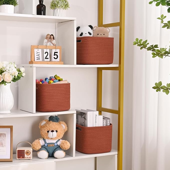 3 Pack Cube Storage Bin, 9”x9”x7” Cotton Rope Woven Baskets - Image 3