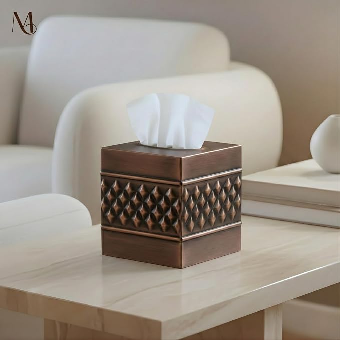Monarch Abode Tissue Box Cover Square – Handcrafted Geo Embossed Antique Copper - Image 4