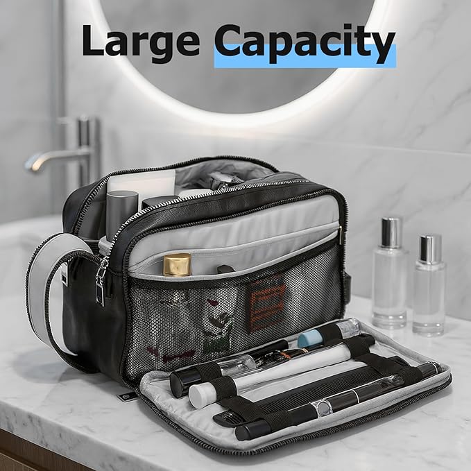 MIRASON Travel Toiletry Bag for Men Thickened Leather Travel Bag for Toiletries - Image 2