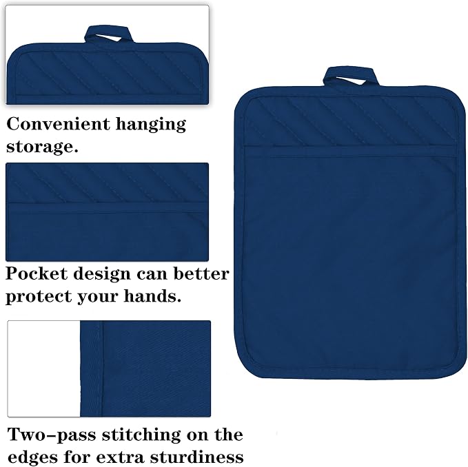 Cotton Pocket Pot Holders Machine Washable Heat Resistant Hot Pads - Image 3