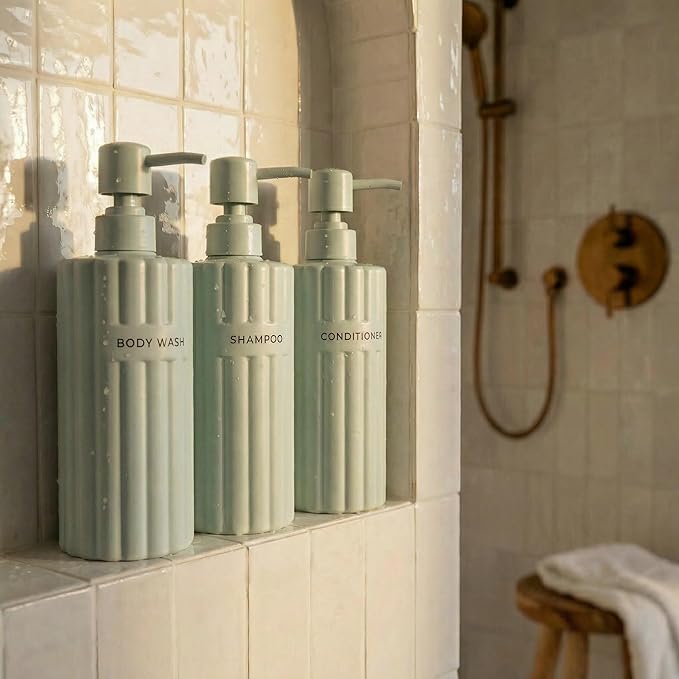 Stylish Shampoo and Conditioner Dispenser Set of 3 by KIBAGA