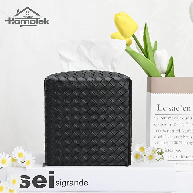 HOMOTEK 2 Pack Tissue Box Cover, Square PU Leather Tissue Holder, Decorative - Image 4