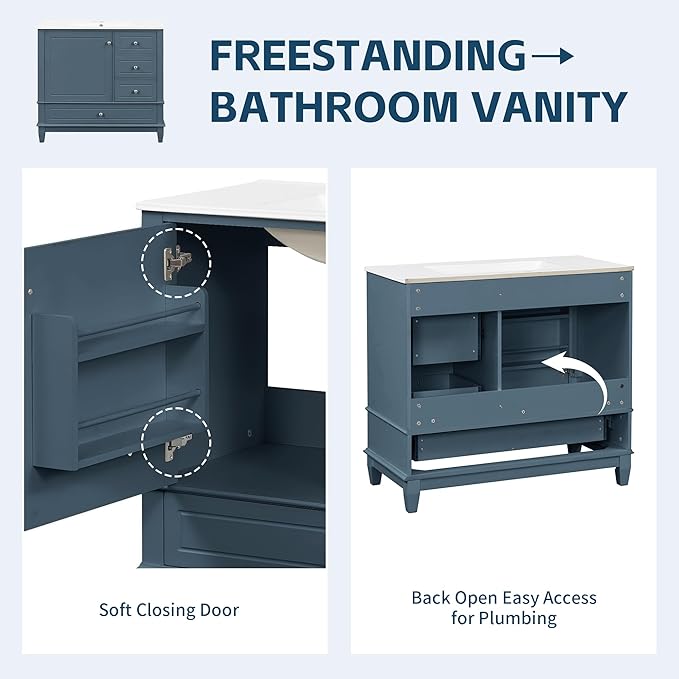 36" Bathroom Vanity with Sink, Harper & Bright Designs Free Standing Single - Image 5