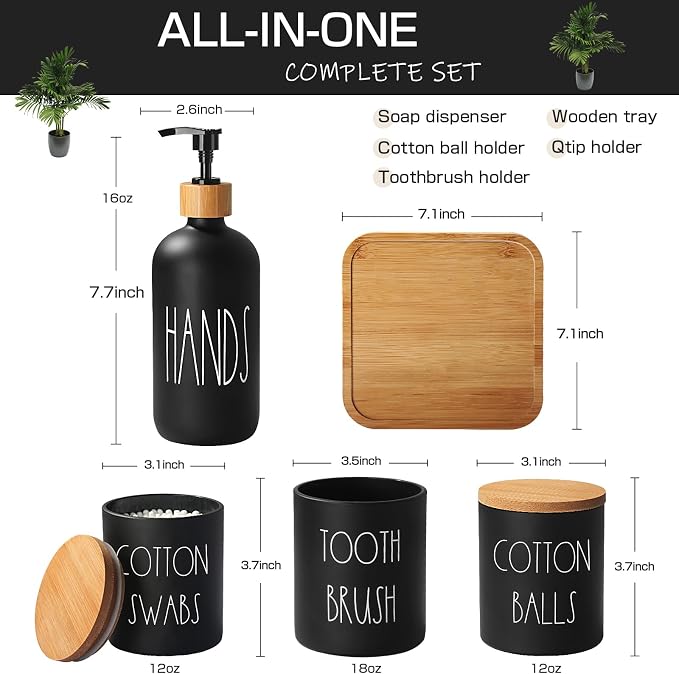 Matte Black Bathroom Accessories Set, Soap Dispenser and Toothbrush Holder Set - Image 2