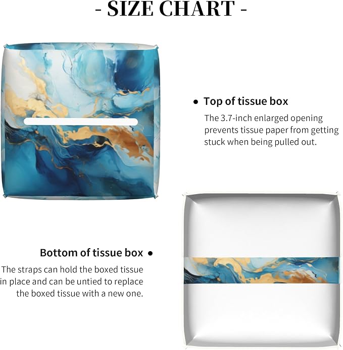 Blue Gold Marble Tissue Box Cover Square, Abstract Liquid Marble Texture Tissue - Image 5