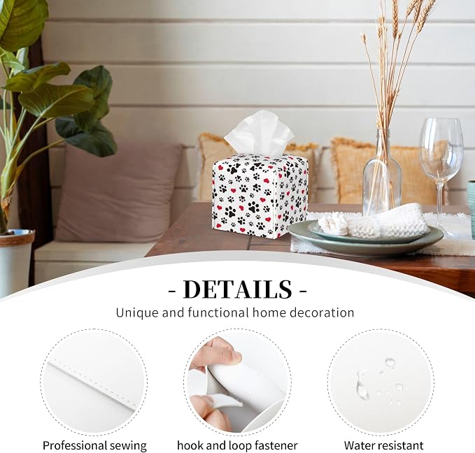 Dog Paw Cat Paw Heart Love Tissue Box Cover Square, Animal Puppy Footprints - Image 3